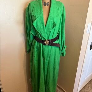 Vintage 90s Express Compagnie Internationale Green 100% Linen Duster Coat size L